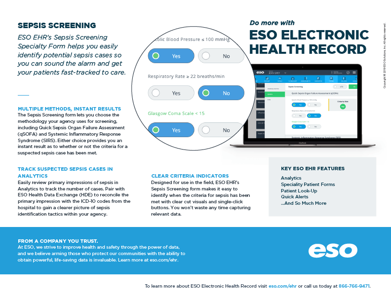 infographic of ESO EHR Sepsis Screening Form features