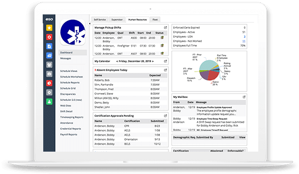 Laptop screenshot of dashboard view in ESO EMS Scheduling.