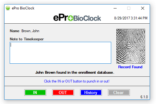 Employee time card view for BioClock.