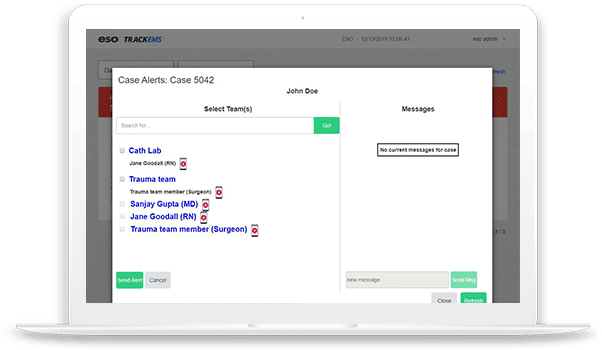 View of case alerts tab for Hospital Alerting in EMS.