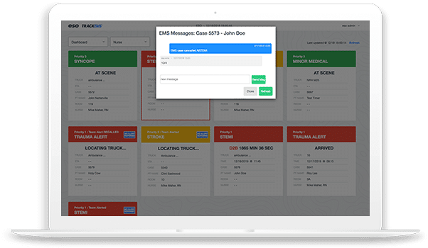 View of EMS Messages per case on TrackEMS.