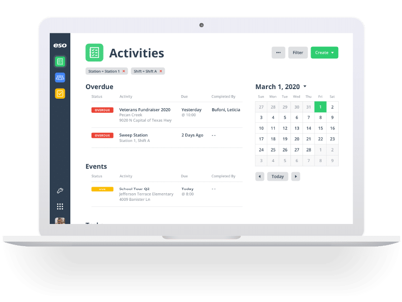 Overview of activities tab for EMS.