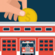 Illustration of a hand dropping coin into a firehouse building.