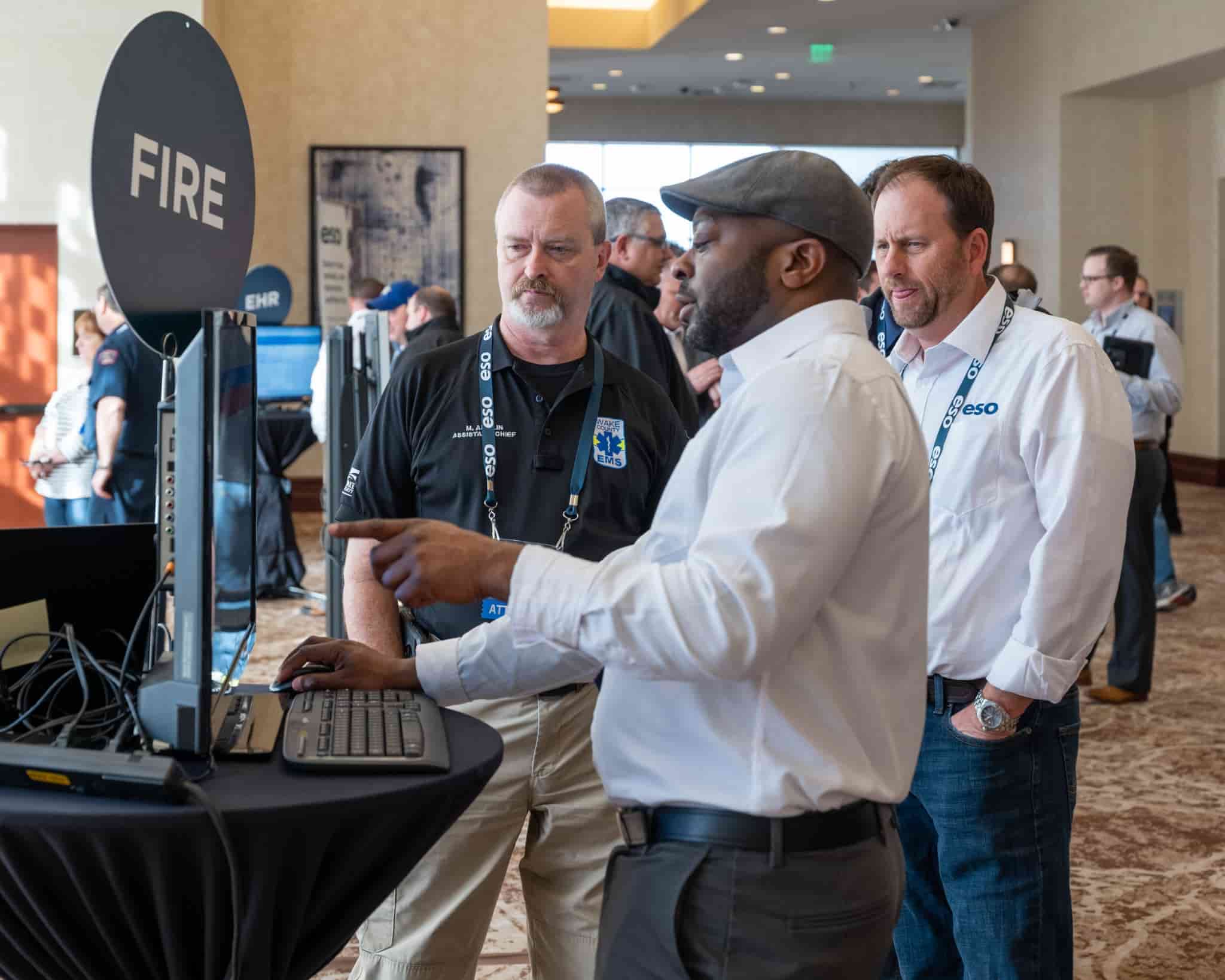 A man giving a fire information software demonstration using a computer during ESO Wave.