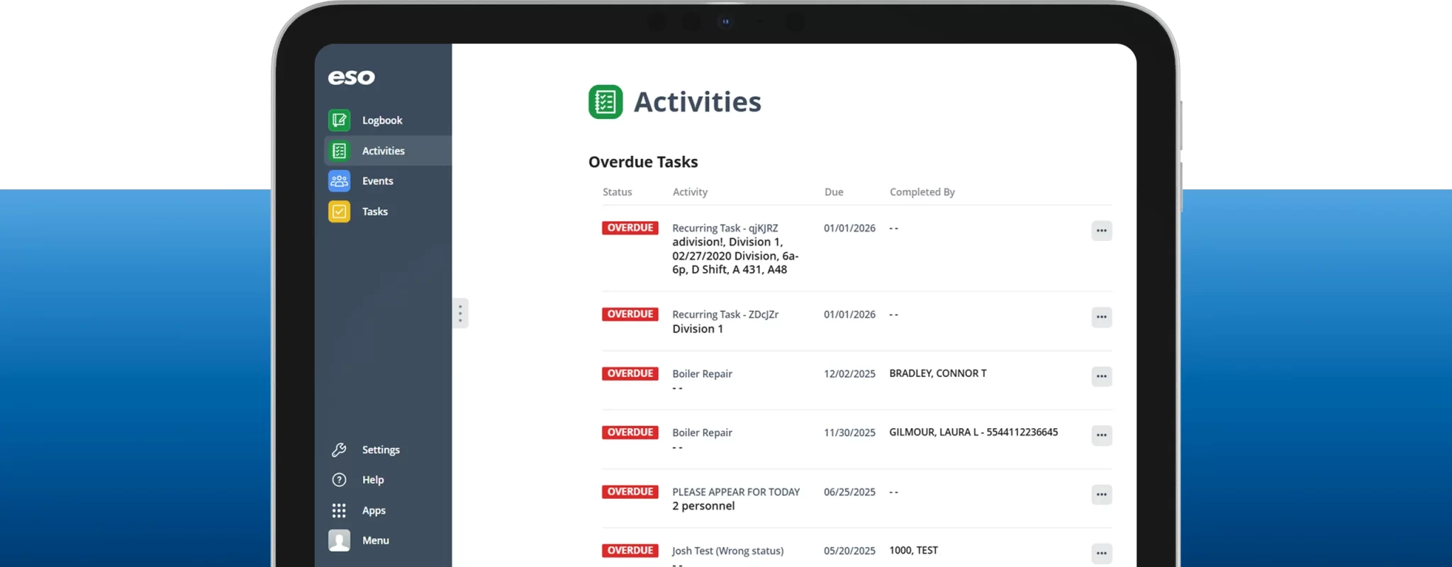 Activities dashboard