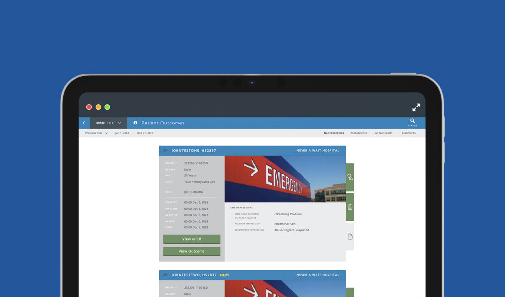 Screenshot of Health Data Exchange for EMS