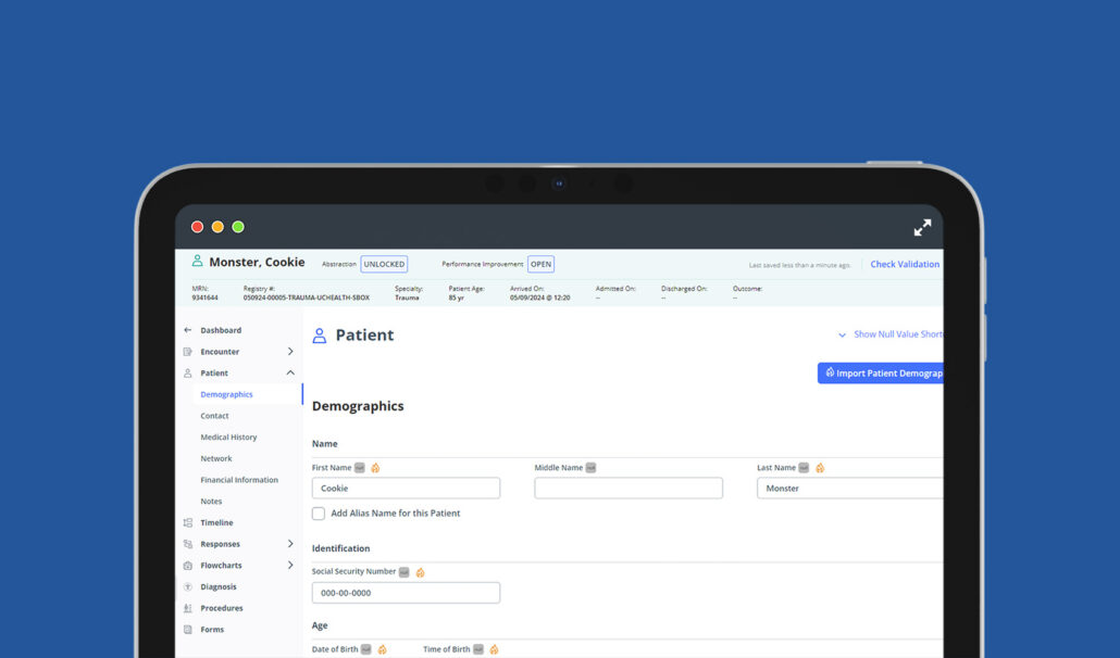 Screenshot of Patient Registry